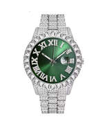 Silver Iced Out Green Faced Watch - £27.37 GBP