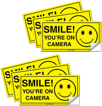 (Set of 6) Smile You&#39;Re on Camera Sign - 2&quot; X 4&quot; - 4 Mil Vinyl - Laminated for U - $13.94