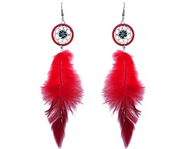 Daisy Flower Dream Catcher Long Natural Dyed Feather Dangle Earrings - Womens Fa - £11.72 GBP