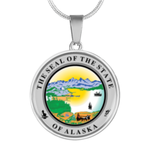 Alaska State Seal Necklace Circle Pendant Stainless Steel or 18k Gold 18-22&quot; - £28.38 GBP+