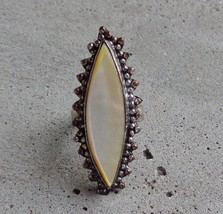 Silver Tone MOP Mother Of Pearl Long Marquise Ring Size 7.75 7-3/4 Statement - £3.94 GBP