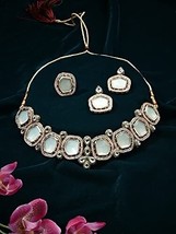 Mint Green Stones Dazzling Austrian Diamonds Kundan Necklace Earring &amp; Ring Set - £32.90 GBP