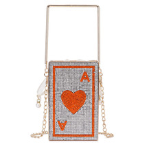 Hollow Heart Poker Design Evening Bags Shiny Diamonds Metal cage Women Clutch Ba - £56.88 GBP