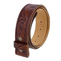Embossed Brown Leather Belt Strap Full Grain Genuine Without Buckle Unisex - £28.17 GBP