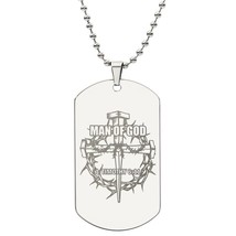 Man of God Cross 1 Timothy 6.11 Engraved Dog Tag Bible Necklace  Stainless Stee - £37.62 GBP+