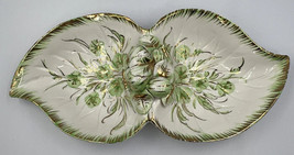 Vintage Italian Pottery Leaf Shaped Serving Platter Hand Painted Green Gold READ - £30.20 GBP