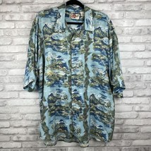 Hilo Hattie Mens Hawaiian Floral Shirt Size XL Blue Island Scene 100% Silk - £20.19 GBP