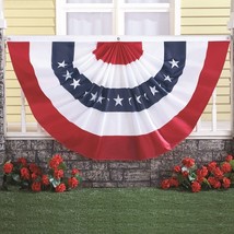 4th of July Patriotic Bunting Pleated Fan Flag Banner Porch Patio Decor 72&quot;x36&quot; - £19.92 GBP