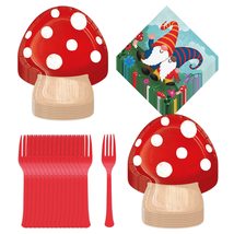HOME &amp; HOOPLA Garden Party Gnomes Forest Mushroom Shaped Paper Dinner Plates, Na - £16.95 GBP+