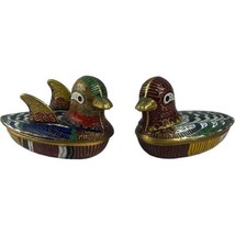 Pair Of Small Cloisonné Birds Pheasant Duck Mini Boxes 3&quot; Metal Enamel - £18.67 GBP