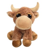 Aurora Plush Highlands Bull Brown Big Eyes Stuffed Animal 2016 9&quot; - $10.86
