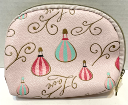 Womens Pink Leather Cosmetic Bag Love Hot Air Balloons Eiffel Tower 7 x 5 x 2 in - £10.89 GBP