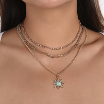 Turquoise & 18K Gold-Plated Sun Pendant Necklace Set - £11.93 GBP