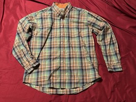 Cinch Men’s Button Down Plaid Shirt Size M – Orange Green Western Rodeo ... - $20.00