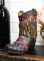 Rustic Western Cowboy Pink Stars Fringe Brown Faux Leather Boot Pen Hold... - €15,98 EUR