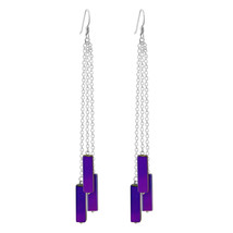 Purple Glass Triple Strand Sterling Silver Chain Dangle Earrings - £13.22 GBP