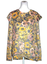 LC LAUREN CONRAD Women’s Sweater Shirt Floral Velour Long Sleeve Ruffles... - £14.15 GBP