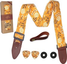 Awesome Men&#39;S Gift: Guitar Strap Cotton Yellow Spring Blossom Flowers [2... - £24.97 GBP