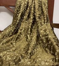 Green &amp; Gold Embroidered Fabric, Dress Gown Fabric, Bridal Wedding Fabri... - $12.49+