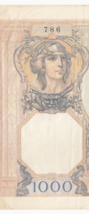 France, 1000 Francs, 1942, P90, XF+ (Sainte Numéro Ending : 786) Rarest - $287.10