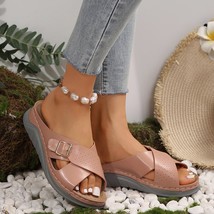 New Buckle Cross-design Slippers Summer Wedges Sandals Fashion Women&#39;s B... - £23.39 GBP