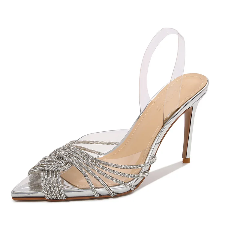 European and  Pointed 2024 Early Spring New Transparent Rhinestone Sandals Women - £88.89 GBP