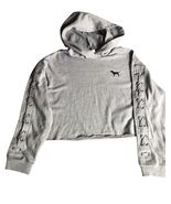 Victorias Secret PINK Cropped Hoodie Size Medium Gray Laced Sleeves - $13.37 CAD