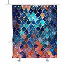 Mermaid Scale Shower Curtain Set Blue Orange 72x72 inches - $46.52