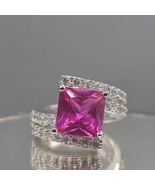 Lab Created Pink Sapphire Ring Sterling Silver Modernist Bypass Size 7.5 - $932.34 MXN