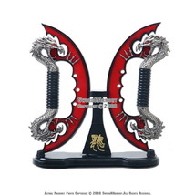 Red Fire Blade Dual Fantasy Dragon Dagger Knife with Display Stand - £33.21 GBP