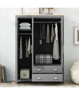 3-Door Wardrobe w/ Cabinets &amp; Hanging Rods - Gray - $407.99