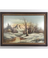 Antique Snowy Winter Mountain Range Nature Framed Oil Painting Signed 30... - $336.12 CAD