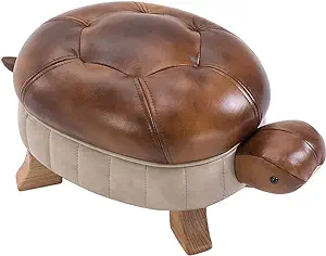 Animal Footstool Turtle Upholstered Ottoman Pu Leather Pouf Wood Foot St... - $239.99