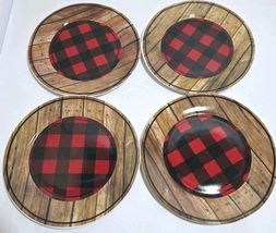 2022 Set of 4 White River Plaid 8&quot; Red Black Bear Salad Plates Bass Pro ... - €36,21 EUR