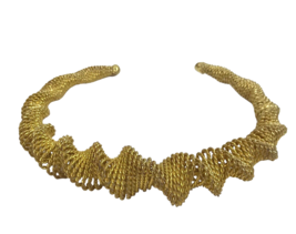 Vintage Necklace Mesh Metal collar choker bib Zig zag geo twist 70s torque - £37.16 GBP