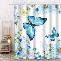 Butterfly Shower Curtain 72 X 72 Inch, Blue Wildflowers Daisy Butterfly Shower C - £20.46 GBP