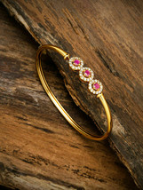 Gold Plated 925 Silver   3Ct Round Cut Simulated  Ruby &amp; Bangle Bracelet - £141.93 GBP