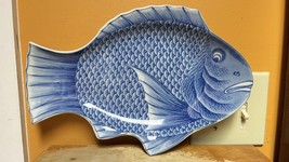 Antique 12.5&quot; Fish shaped bowl / charger Porcelain marked Wanli Ming blu... - $16,941.05 MXN