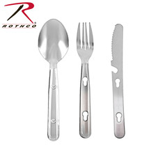 3 Piece Stainless Steel Chow Kit Set Knife Fork Spoon Camping Survival Hiking - £6.24 GBP
