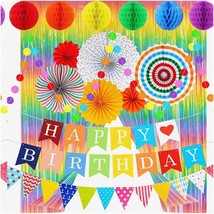 Rainbow Fiesta Party Pack - Happy Birthday Banner, Colorful Pennant Banner, Pape - £41.99 GBP