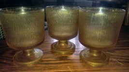 Lot of 3 Vintage Amber Glass Footed Tumblers MCM Embossed Sides Ridges  - £19.97 GBP