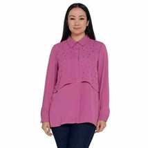 Joan Rivers Double Layer Blouse with Crystal Detail Violet 2X New A343507 - $17.99