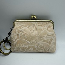 Patricia Nash Chalk White Embossed Leather Coin Purse Key NEW Kiss lock - $48.26