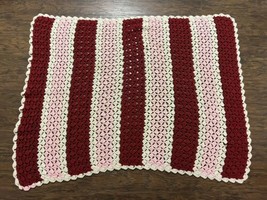Vintage Red Pink Cream Afghan Hand Made Crochet Knit Granny Throw Blanket 46&quot; - £9.87 GBP