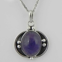 925 Sterling Silver Amethyst Handmade Necklace 18&quot; Chain Festive Gift PS-2004 - £24.44 GBP