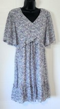 Manydress Lavender Floral Print Casual Mini Boho Ruffle Swing Dress Line... - $21.66
