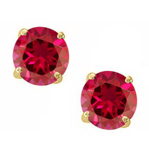 Round Cut Cubic Zirconia Ruby 14k YGP Sterling Silver July Stud Basket Earrings - £15.65 GBP+