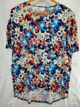 LuLaRoe Size L Women’s Dress Short Sleeve Red White &amp; Blue Stars America... - $20.89