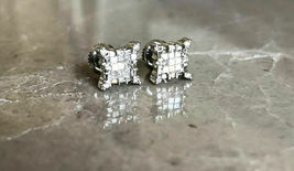 Mens Ladies 14K White Gold Over Cut 8 MM Diamond Stud Earrings 1.00 Ct - £66.50 GBP