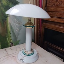 Lamp VTG MCM 12” White Metal UFO Dome Atomic Flying Saucer lamp Teal Accent - $32.73